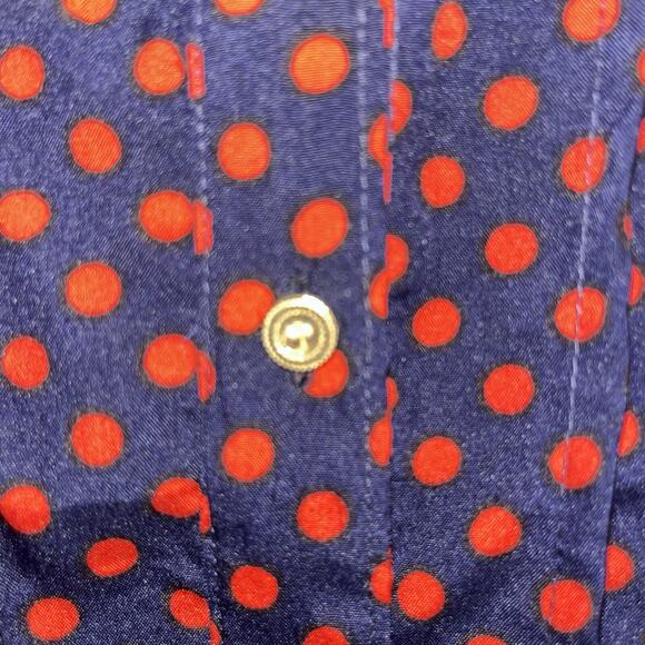 Blouse Top Women’s 1x Navy Red Polka Dot Pleats Preppy Flowy Colorful Capsule - Picture 3 of 14